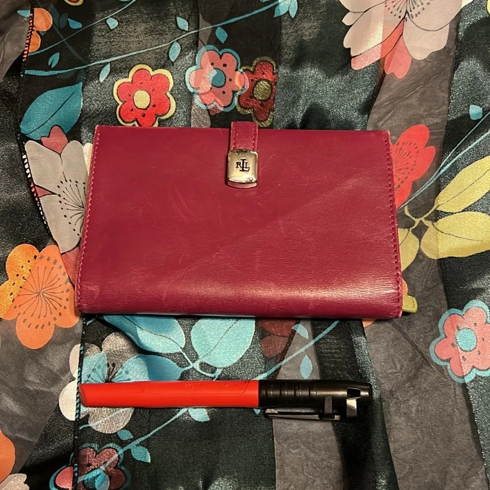 Ralph Lauren Burgundy Claret Wine Leather Card Holder Wallet Billfold - Picture 10 of 11